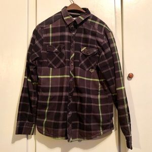 Fox Grey Black And Green button up flannel jacket